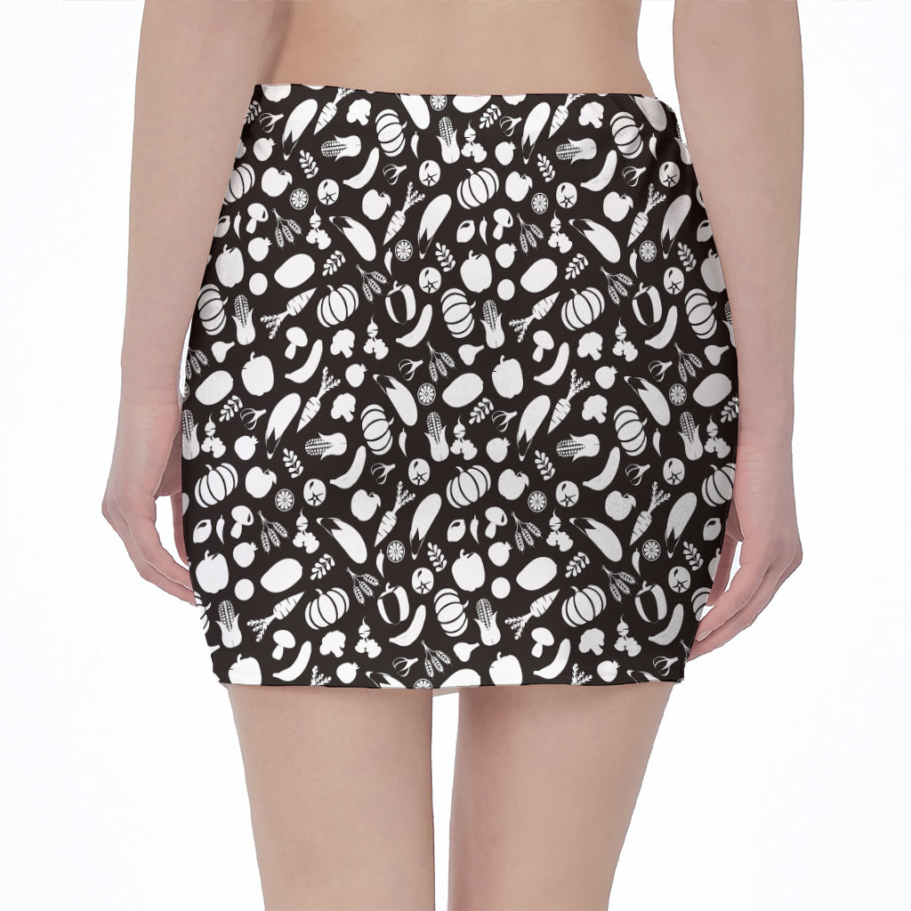 Blue And White Vegan Pattern Print Pencil Mini Skirt