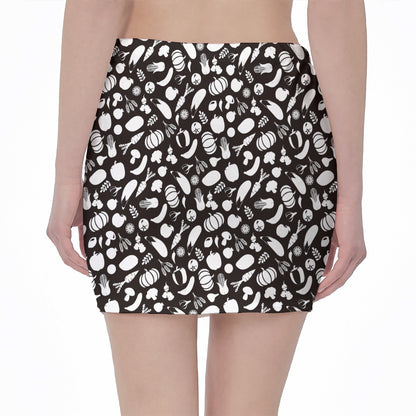 Blue And White Vegan Pattern Print Pencil Mini Skirt