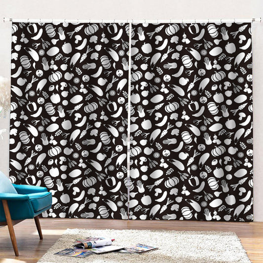 Blue And White Vegan Pattern Print Pencil Pleat Curtains
