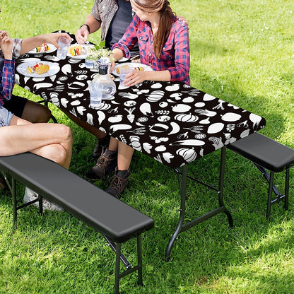 Blue And White Vegan Pattern Print Picnic Table Cover