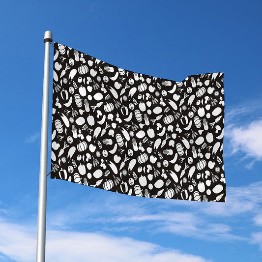 Blue And White Vegan Pattern Print Polyester Flag