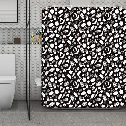 Blue And White Vegan Pattern Print Polyester Shower Curtain