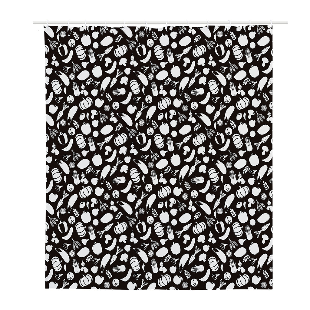 Blue And White Vegan Pattern Print Polyester Shower Curtain