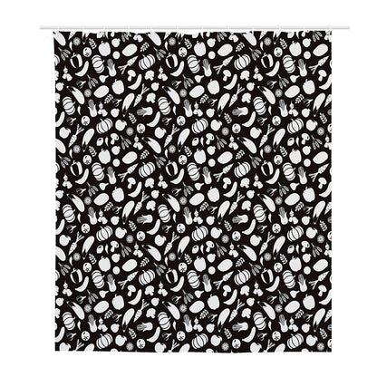 Blue And White Vegan Pattern Print Polyester Shower Curtain