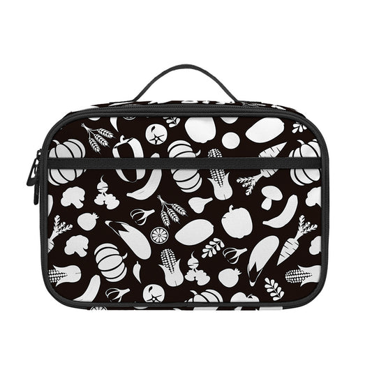 Blue And White Vegan Pattern Print Portable Lunch Bag