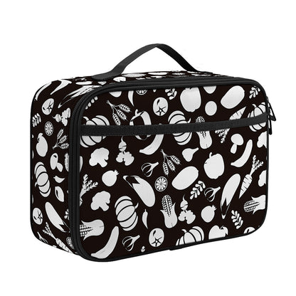 Blue And White Vegan Pattern Print Portable Lunch Bag