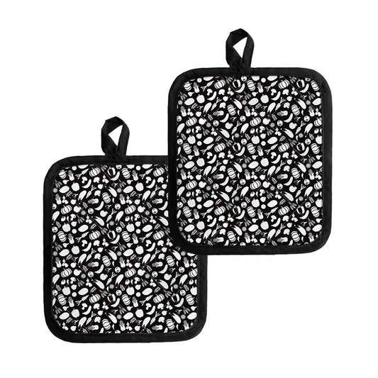 Blue And White Vegan Pattern Print Pot Holders