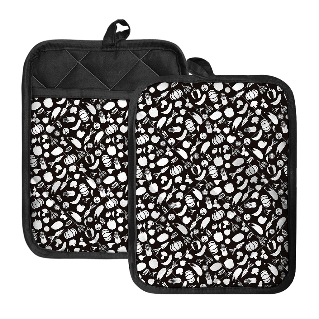 Blue And White Vegan Pattern Print Pot Holders With Pocket