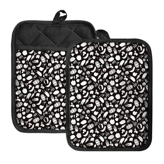 Blue And White Vegan Pattern Print Pot Holders With Pocket