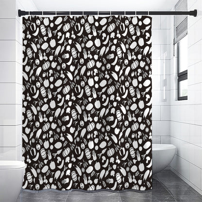 Blue And White Vegan Pattern Print Premium Shower Curtain