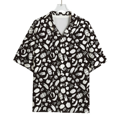 Blue And White Vegan Pattern Print Rayon Hawaiian Shirt