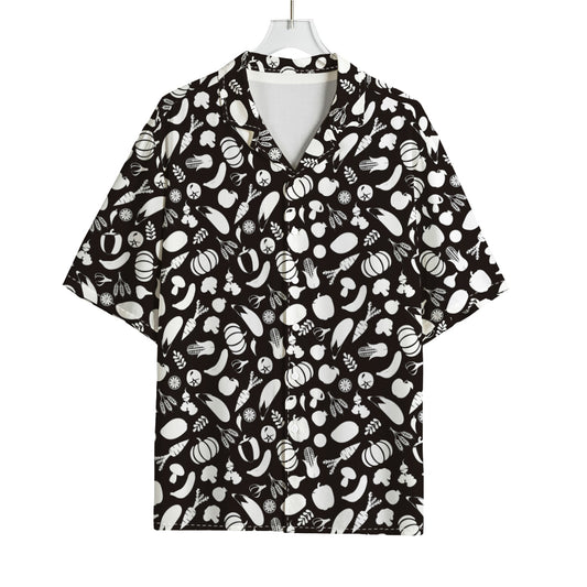 Blue And White Vegan Pattern Print Rayon Hawaiian Shirt