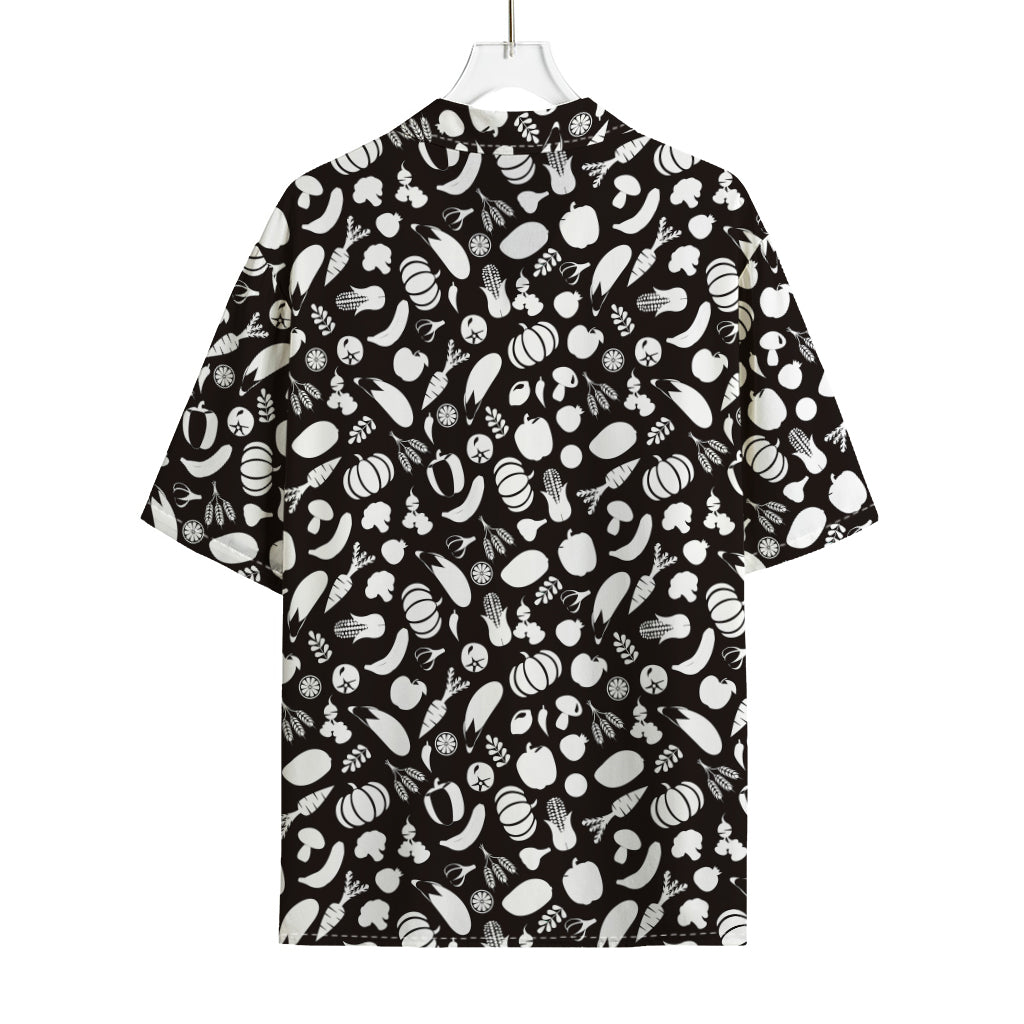 Blue And White Vegan Pattern Print Rayon Hawaiian Shirt