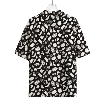 Blue And White Vegan Pattern Print Rayon Hawaiian Shirt