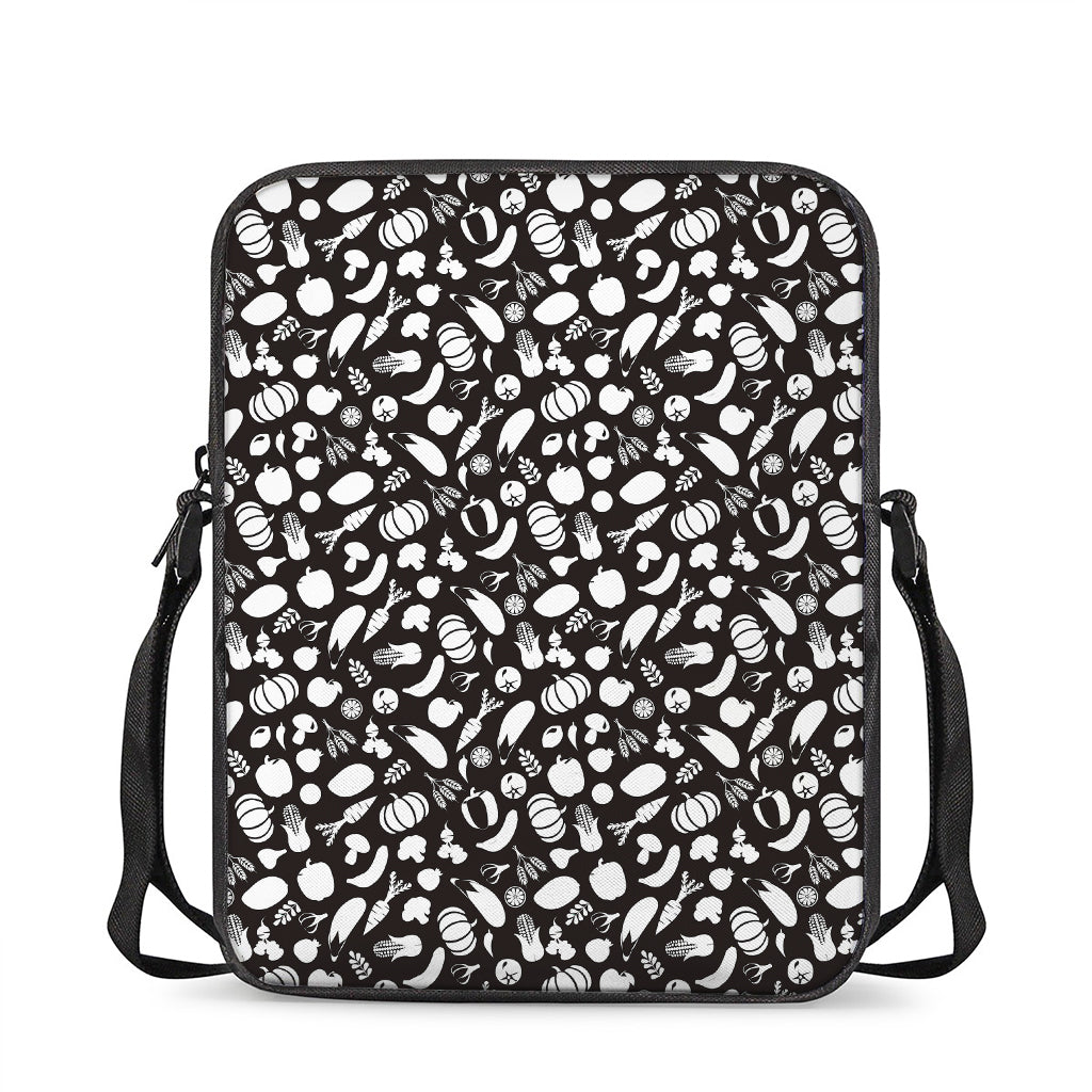 Blue And White Vegan Pattern Print Rectangular Crossbody Bag