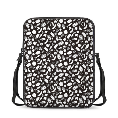 Blue And White Vegan Pattern Print Rectangular Crossbody Bag
