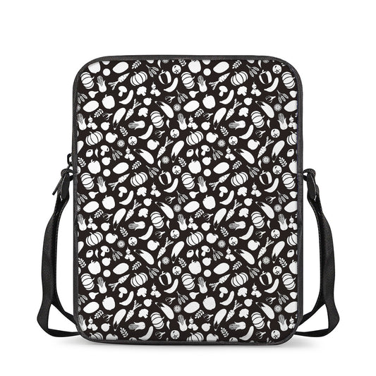 Blue And White Vegan Pattern Print Rectangular Crossbody Bag