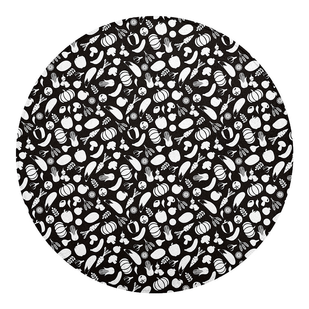 Blue And White Vegan Pattern Print Round Blanket