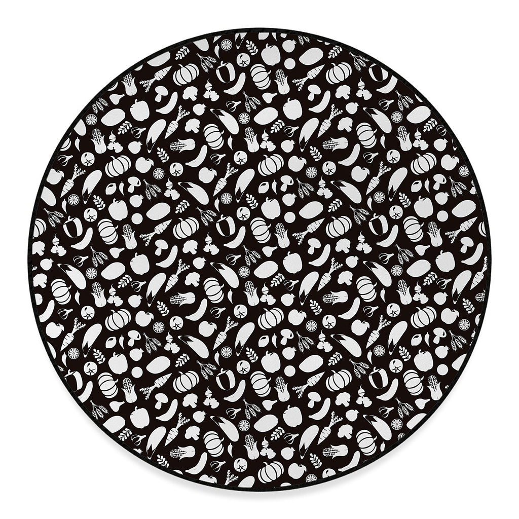 Blue And White Vegan Pattern Print Round Floor Mat