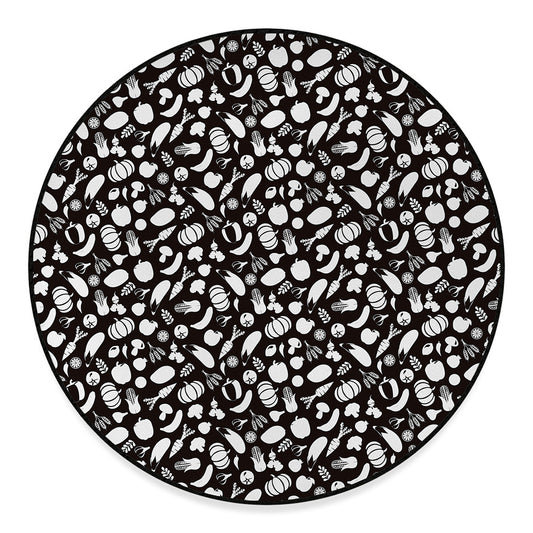 Blue And White Vegan Pattern Print Round Floor Mat