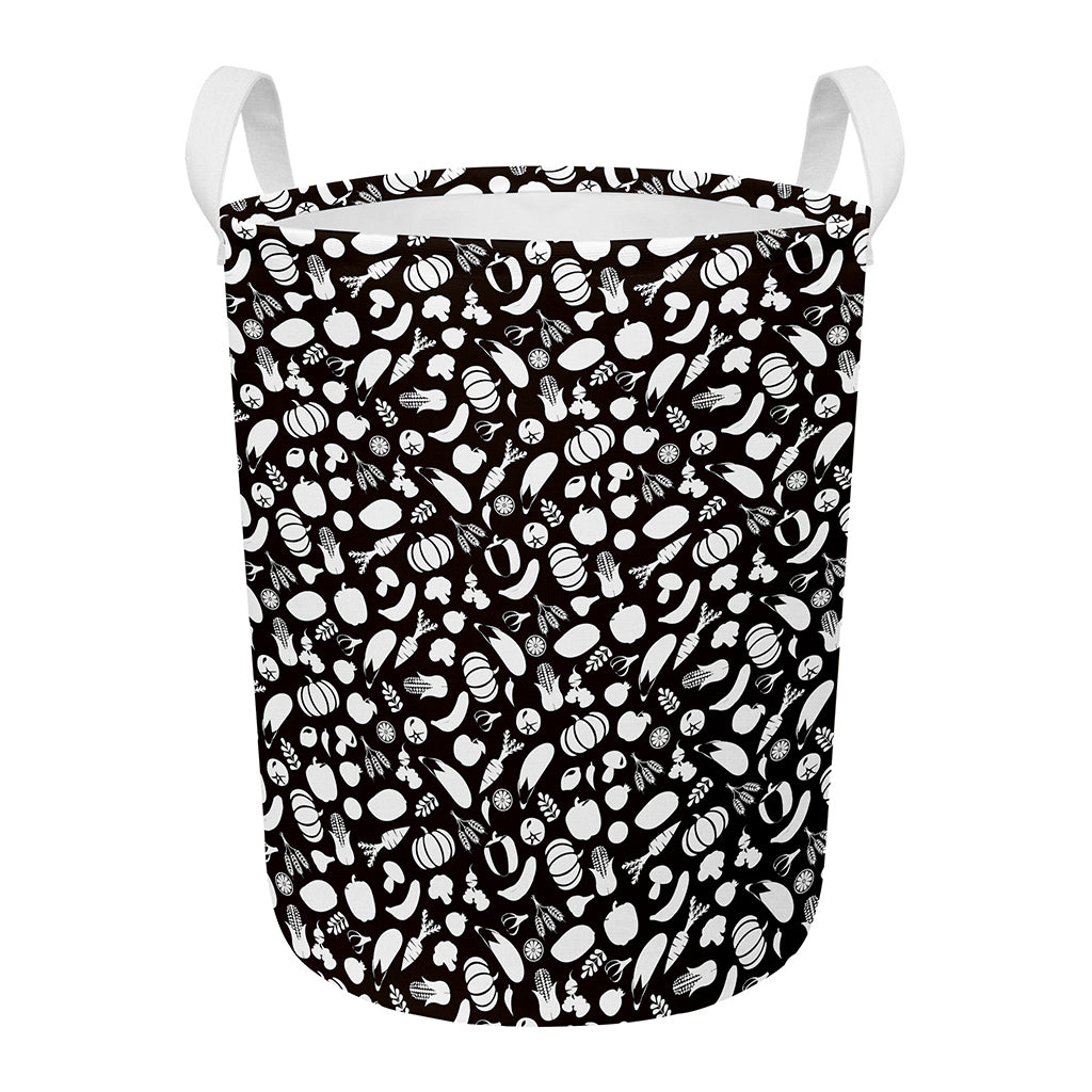Blue And White Vegan Pattern Print Round Laundry Basket