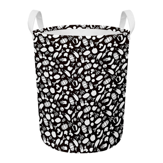 Blue And White Vegan Pattern Print Round Laundry Basket