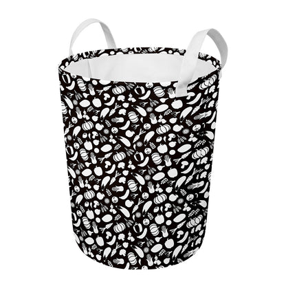 Blue And White Vegan Pattern Print Round Laundry Basket