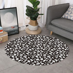 Blue And White Vegan Pattern Print Round Rug
