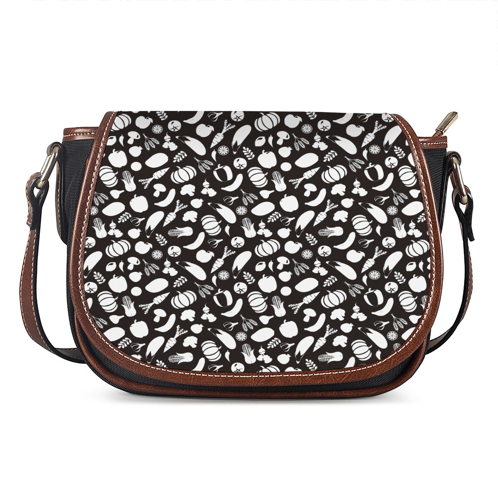 Blue And White Vegan Pattern Print Saddle Bag