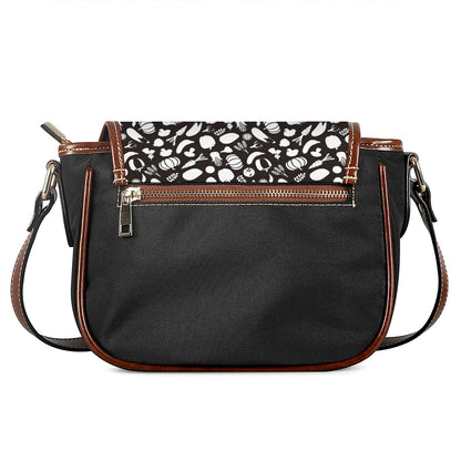 Blue And White Vegan Pattern Print Saddle Bag
