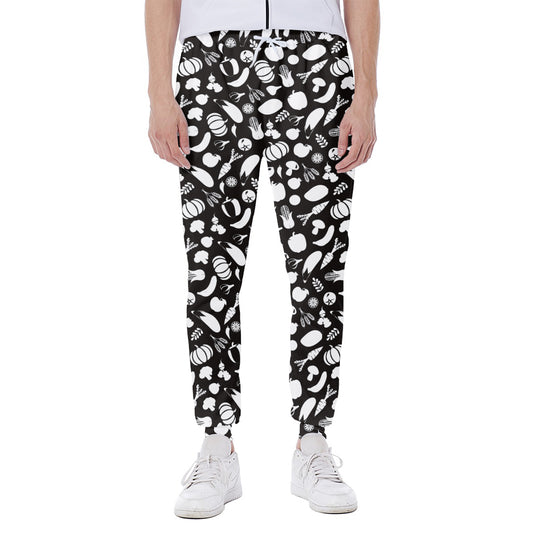 Blue And White Vegan Pattern Print Scuba Joggers