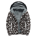 Blue And White Vegan Pattern Print Sherpa Lined Zip Up Hoodie