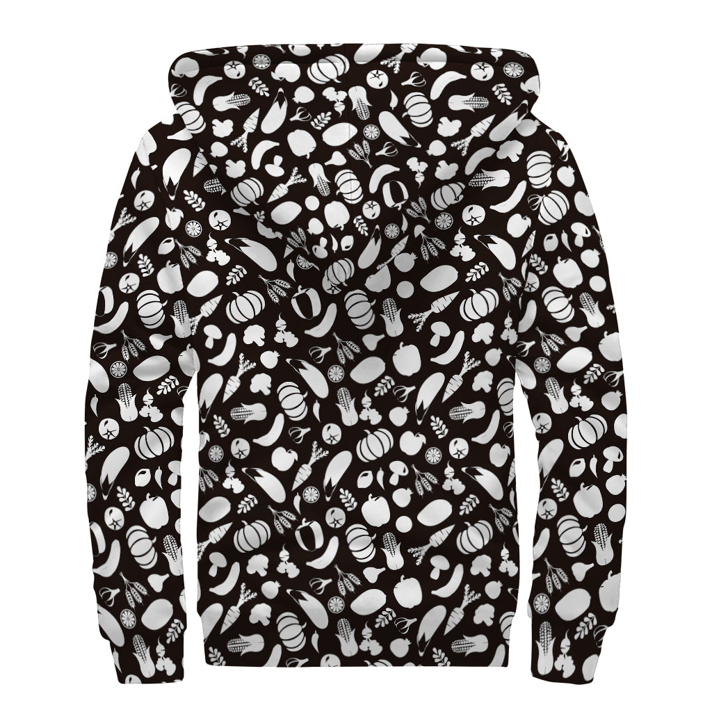 Blue And White Vegan Pattern Print Sherpa Lined Zip Up Hoodie