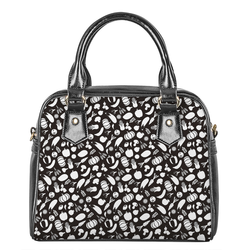 Blue And White Vegan Pattern Print Shoulder Handbag