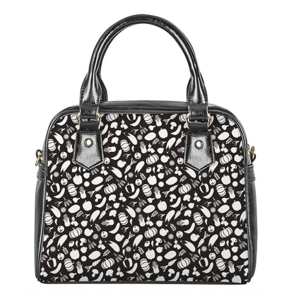 Blue And White Vegan Pattern Print Shoulder Handbag