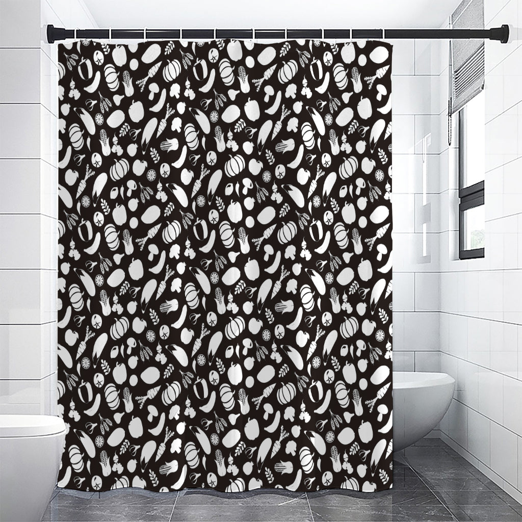 Blue And White Vegan Pattern Print Shower Curtain