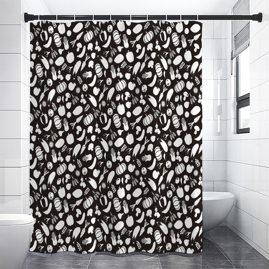 Blue And White Vegan Pattern Print Shower Curtain
