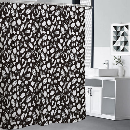 Blue And White Vegan Pattern Print Shower Curtain