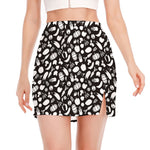 Blue And White Vegan Pattern Print Side Slit Mini Skirt