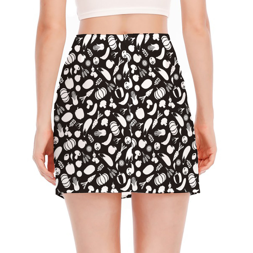 Blue And White Vegan Pattern Print Side Slit Mini Skirt