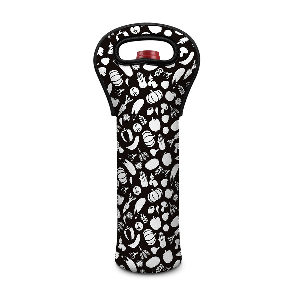 Blue And White Vegan Pattern Print Single Neoprene Wine Tote