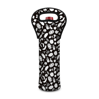 Blue And White Vegan Pattern Print Single Neoprene Wine Tote