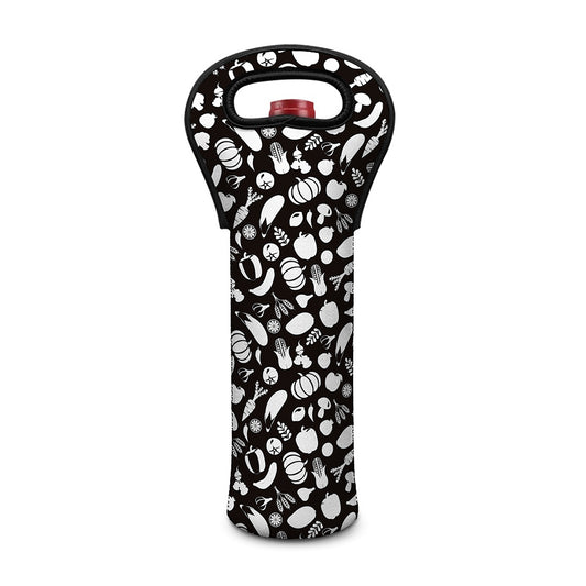 Blue And White Vegan Pattern Print Single Neoprene Wine Tote