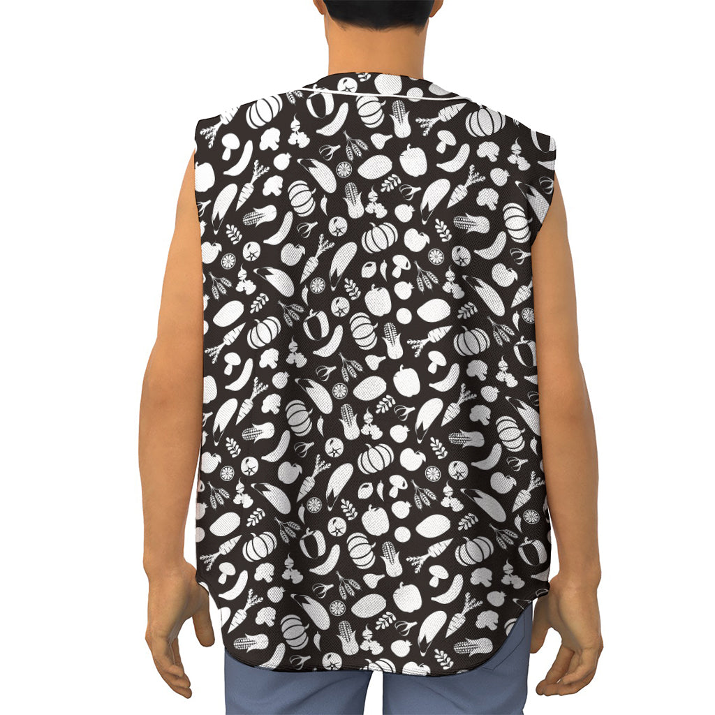 Blue And White Vegan Pattern Print Sleeveless Baseball Jersey