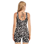 Blue And White Vegan Pattern Print Sleeveless One Piece Swimsuit