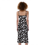 Blue And White Vegan Pattern Print Slim Fit Midi Cami Dress
