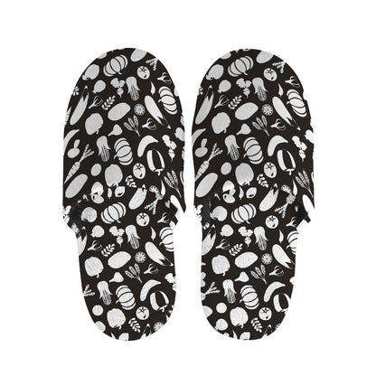 Blue And White Vegan Pattern Print Slippers