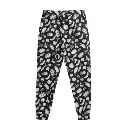 Blue And White Vegan Pattern Print Sweatpants