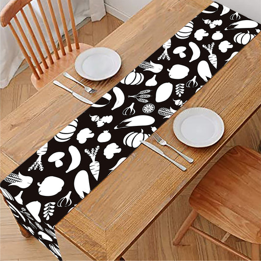 Blue And White Vegan Pattern Print Table Runner