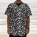 Blue And White Vegan Pattern Print Textured Short Sleeve Shirt